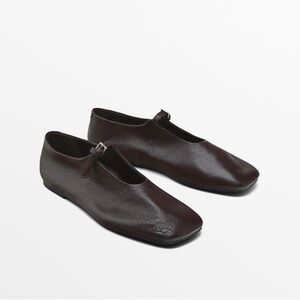 Massimo Dutti Dark Brown Leather Flats